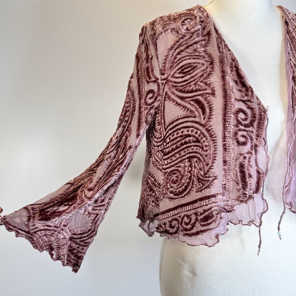 Marian Clayden Silk Cardigan Mauve Pink Women’s Medium Cropped Boho Fairycore - Picture 9 of 16